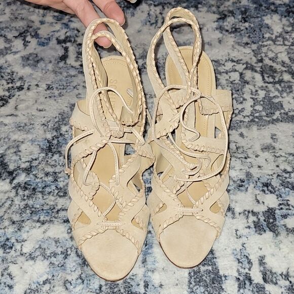 Beige/Nude Schutz 'Lenna' Lace up Strappy Heel - Picture 9 of 11